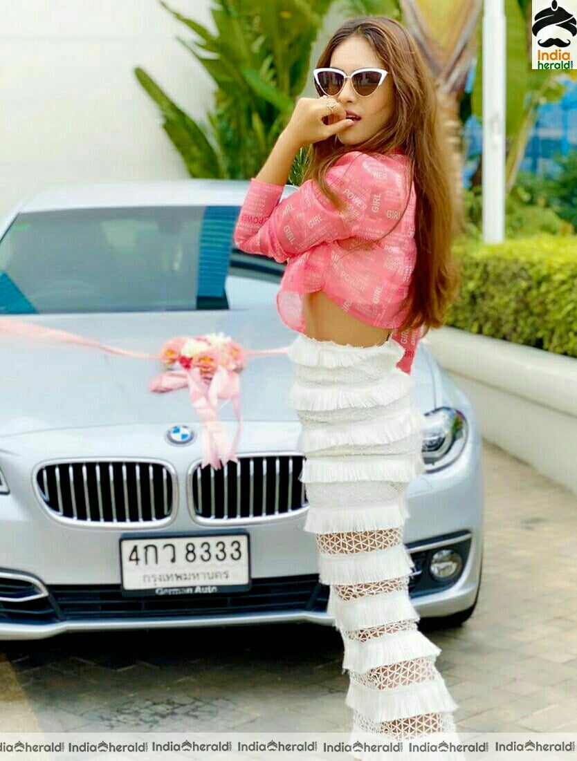 Neha Malik Hot White And Pink Dress Stills