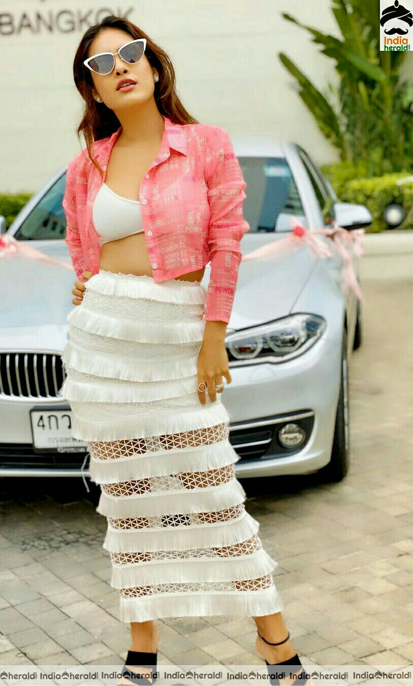 Neha Malik Hot White And Pink Dress Stills