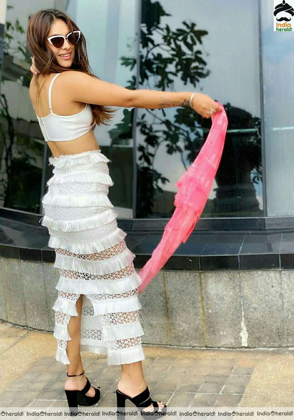 Neha Malik Hot White And Pink Dress Stills