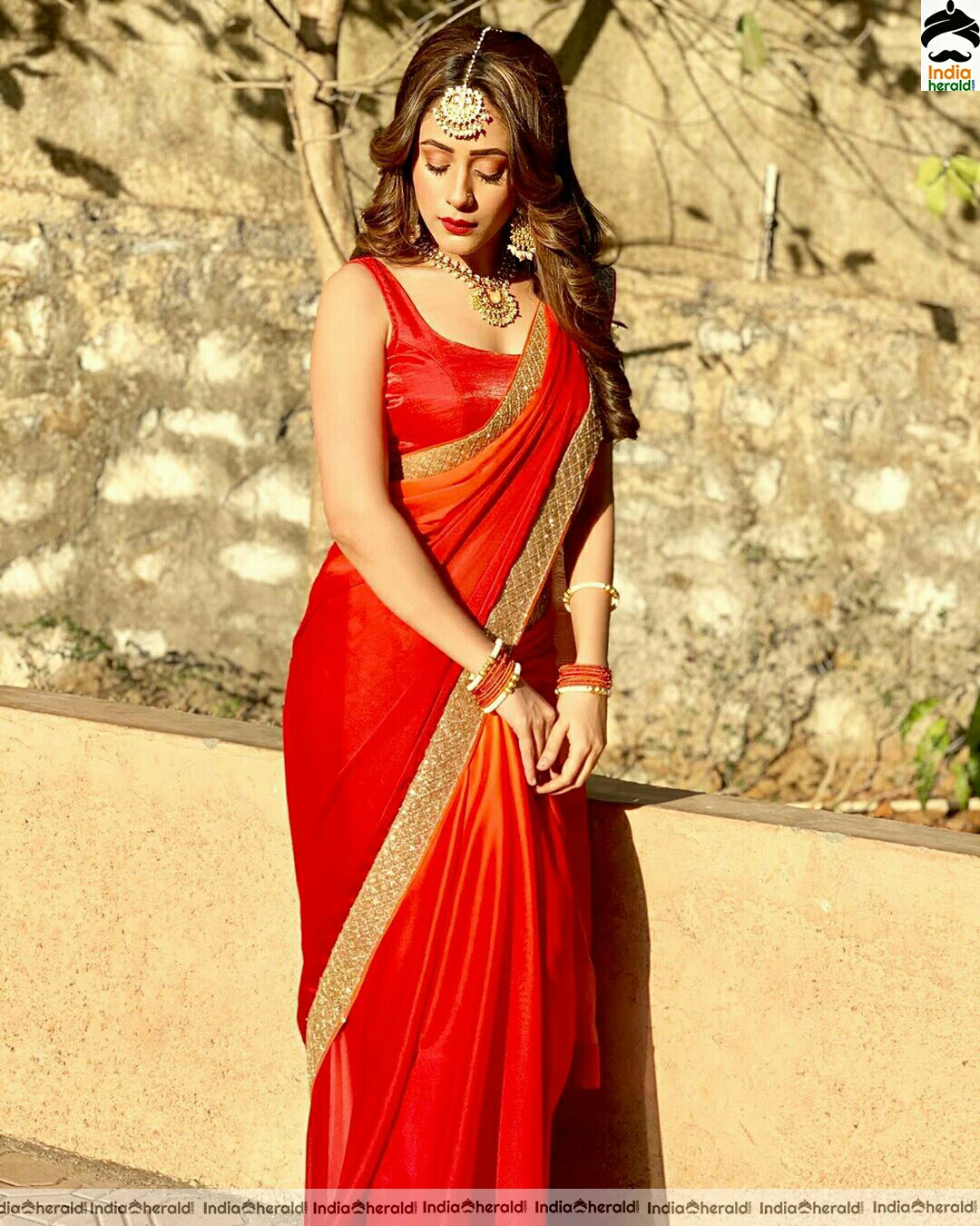 Niba Nawab Cute And Gorgeous Red Saree Stills