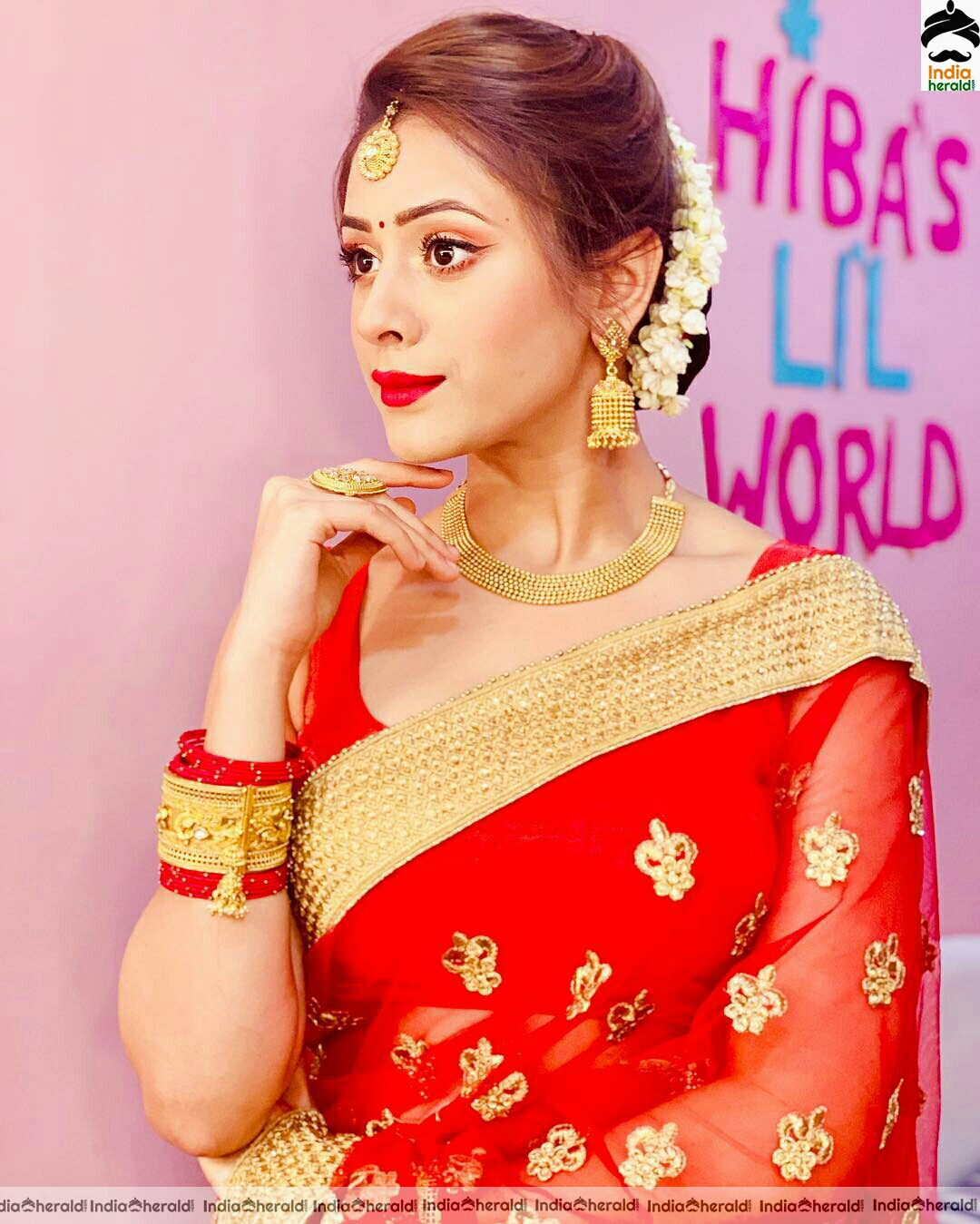 Niba Nawab Cute And Gorgeous Red Saree Stills