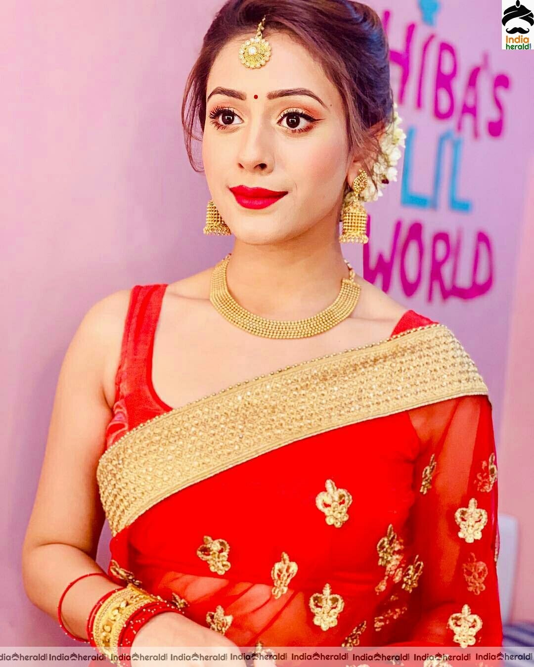Niba Nawab Cute And Gorgeous Red Saree Stills