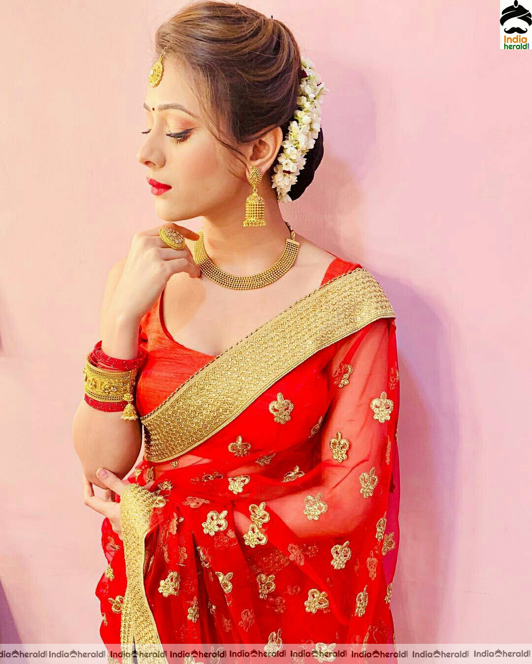 Niba Nawab Cute And Gorgeous Red Saree Stills