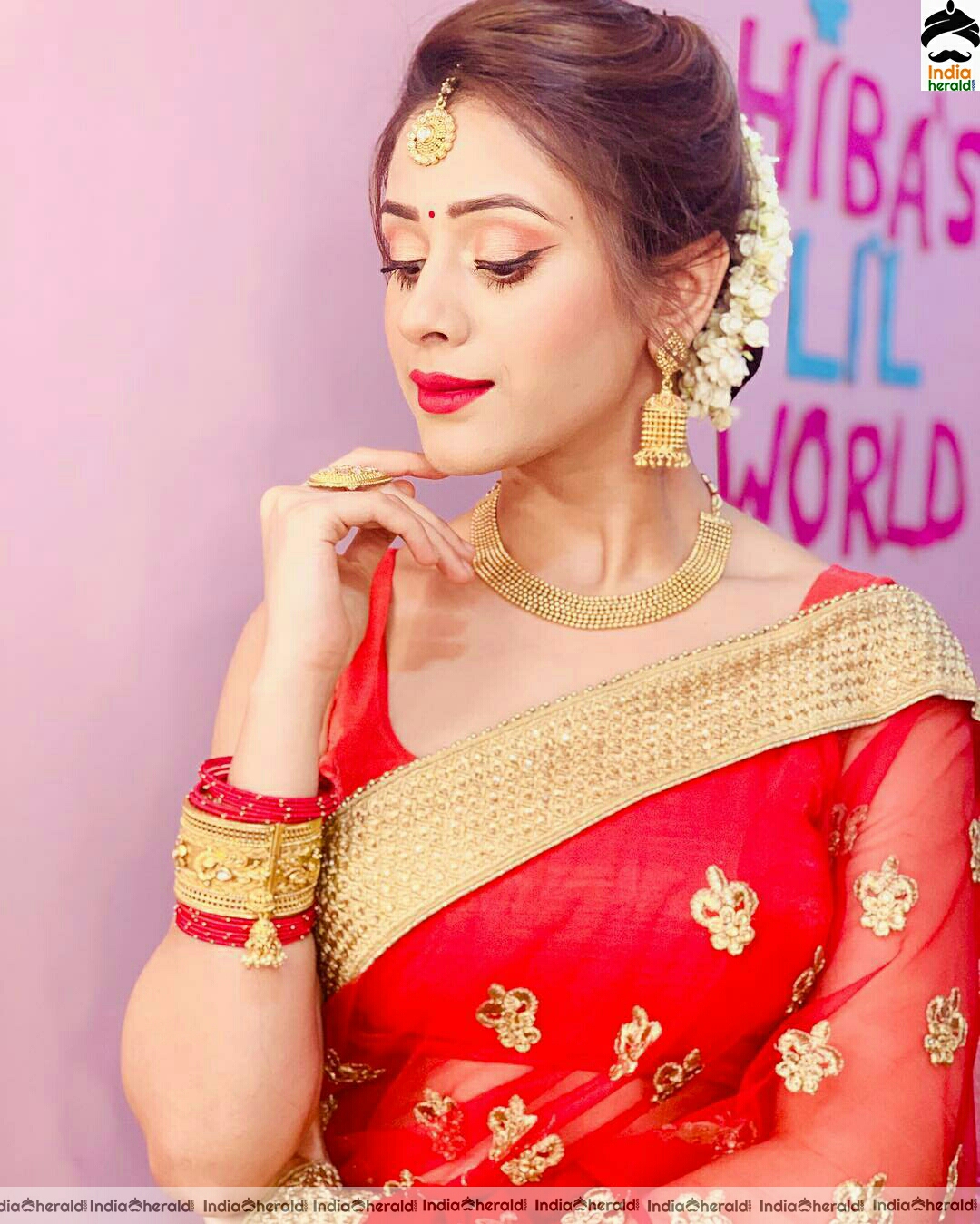 Niba Nawab Cute And Gorgeous Red Saree Stills