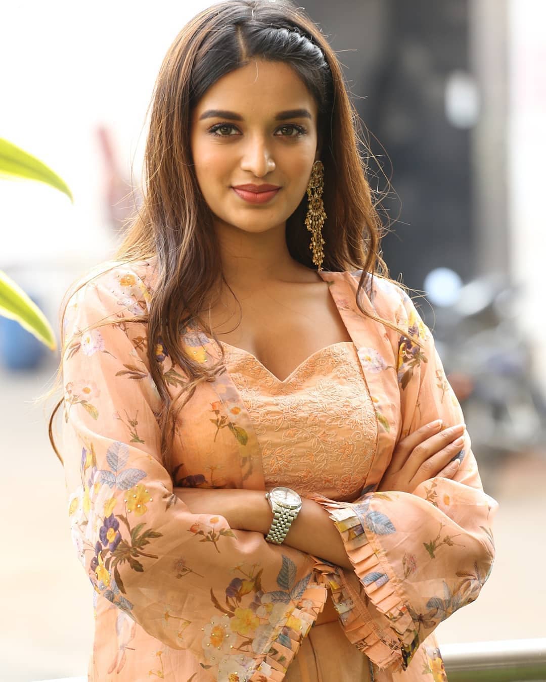 Niddhi Agerwal Hot In Cream Colour Dress
