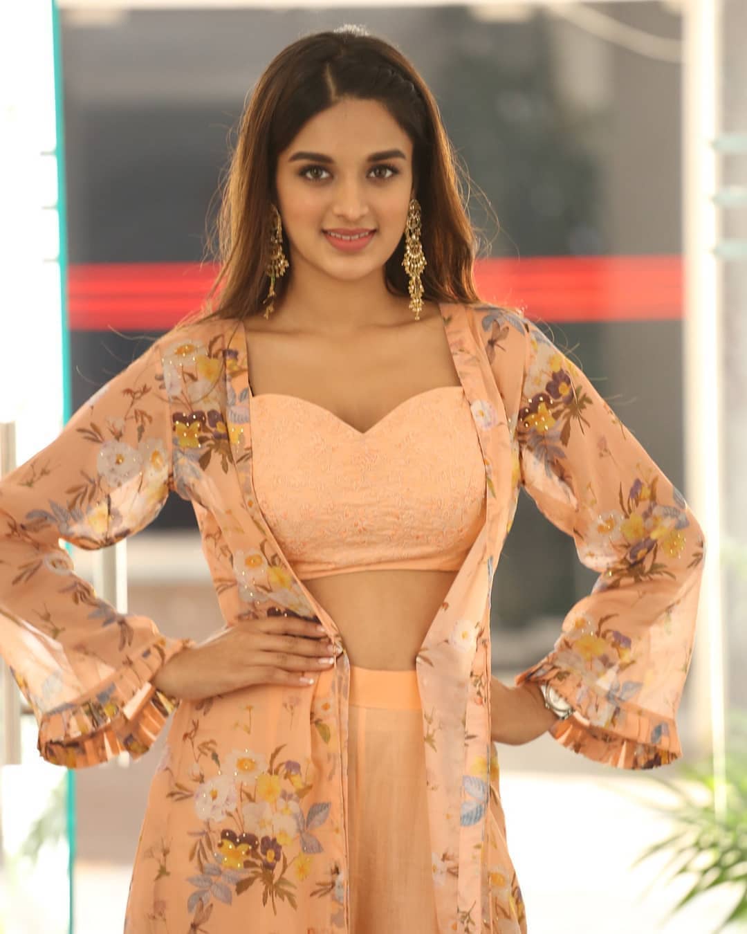 Niddhi Agerwal Hot In Cream Colour Dress