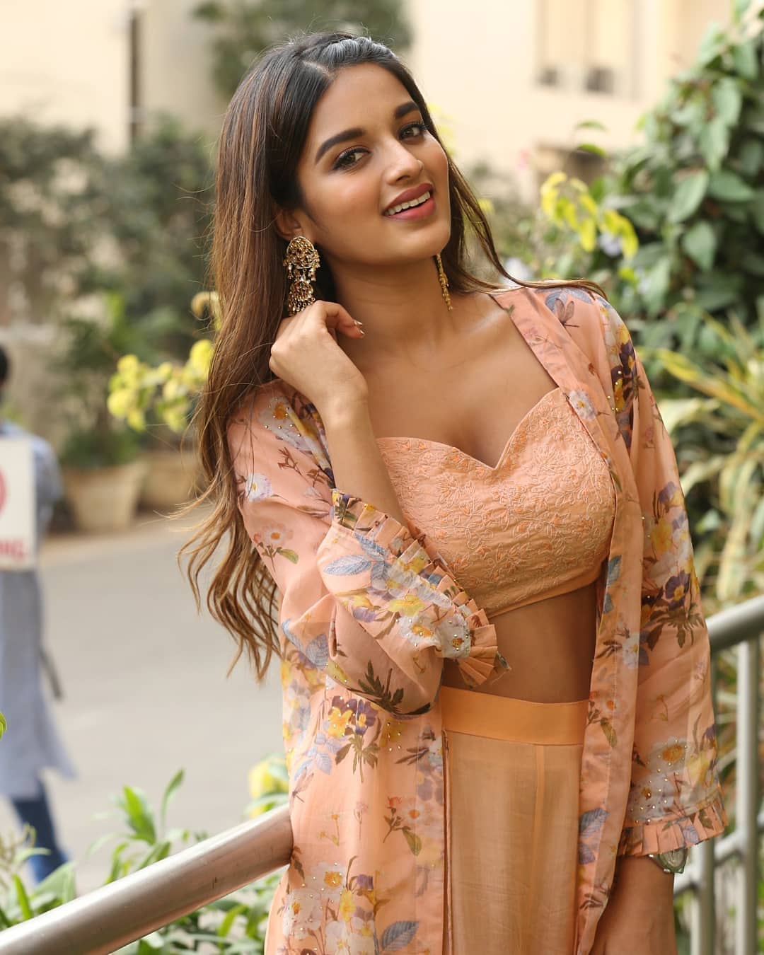 Niddhi Agerwal Hot In Cream Colour Dress