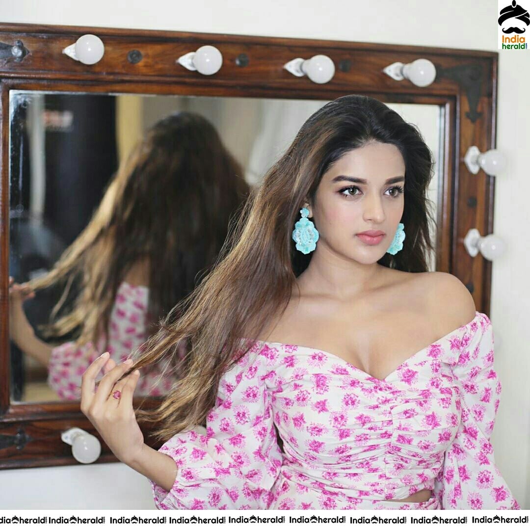 Nidhhi Agerwal Alluring In Pink Colour Dress