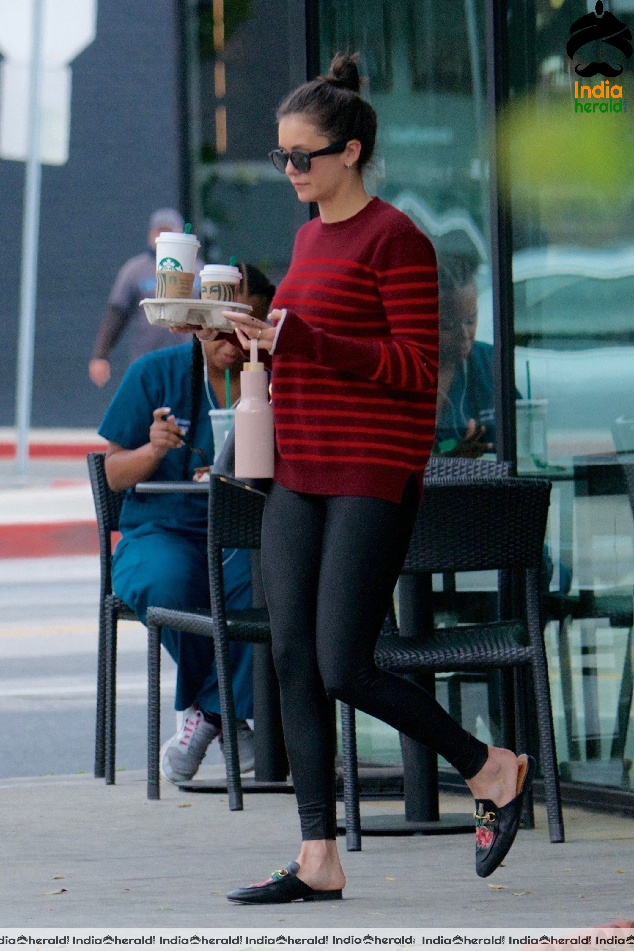 Nina Dobrev Leaving Starbucks in West Hollywood Set 1