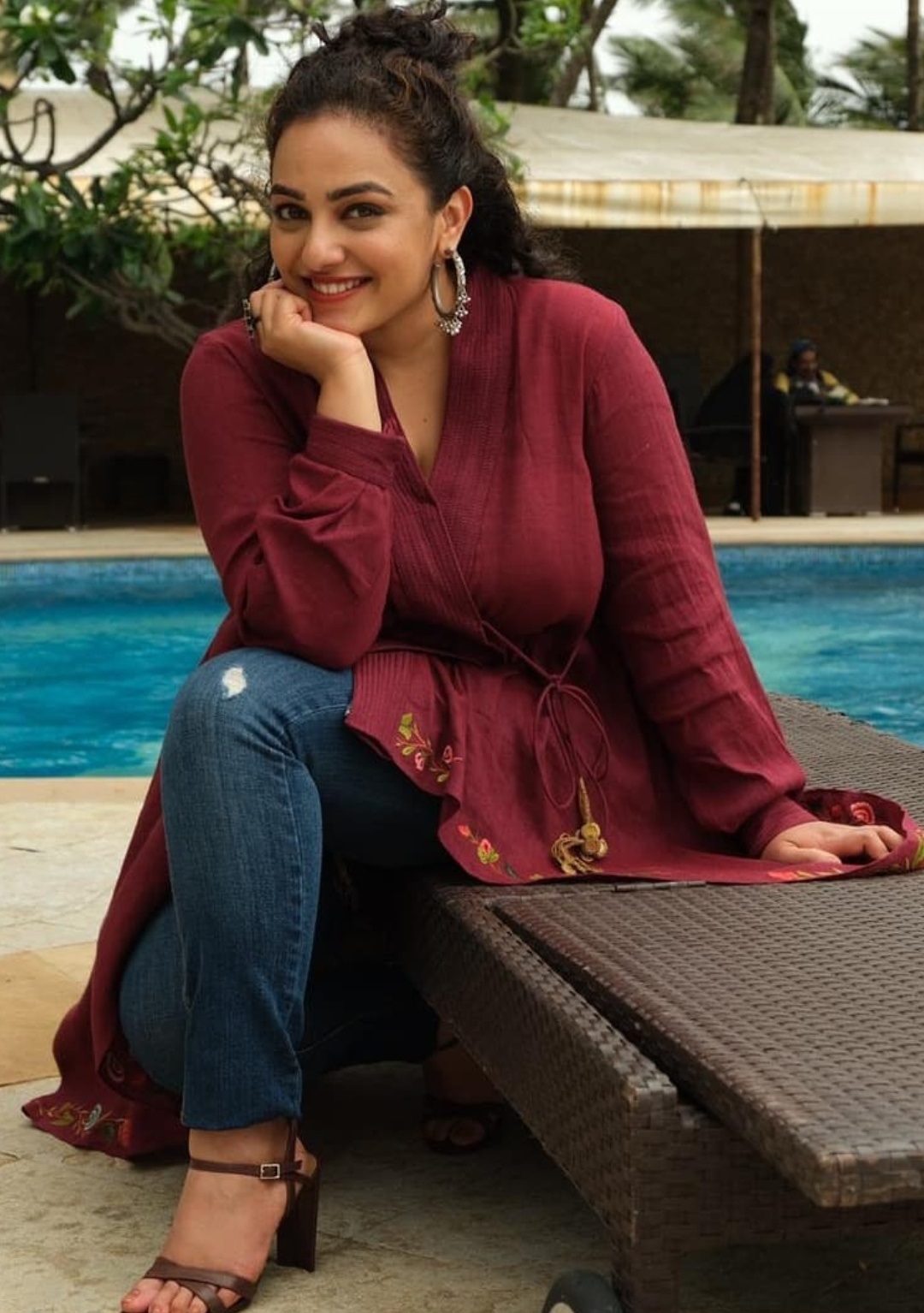 Nithya Menon Oozing Hotness In A Maroon Tight Dress