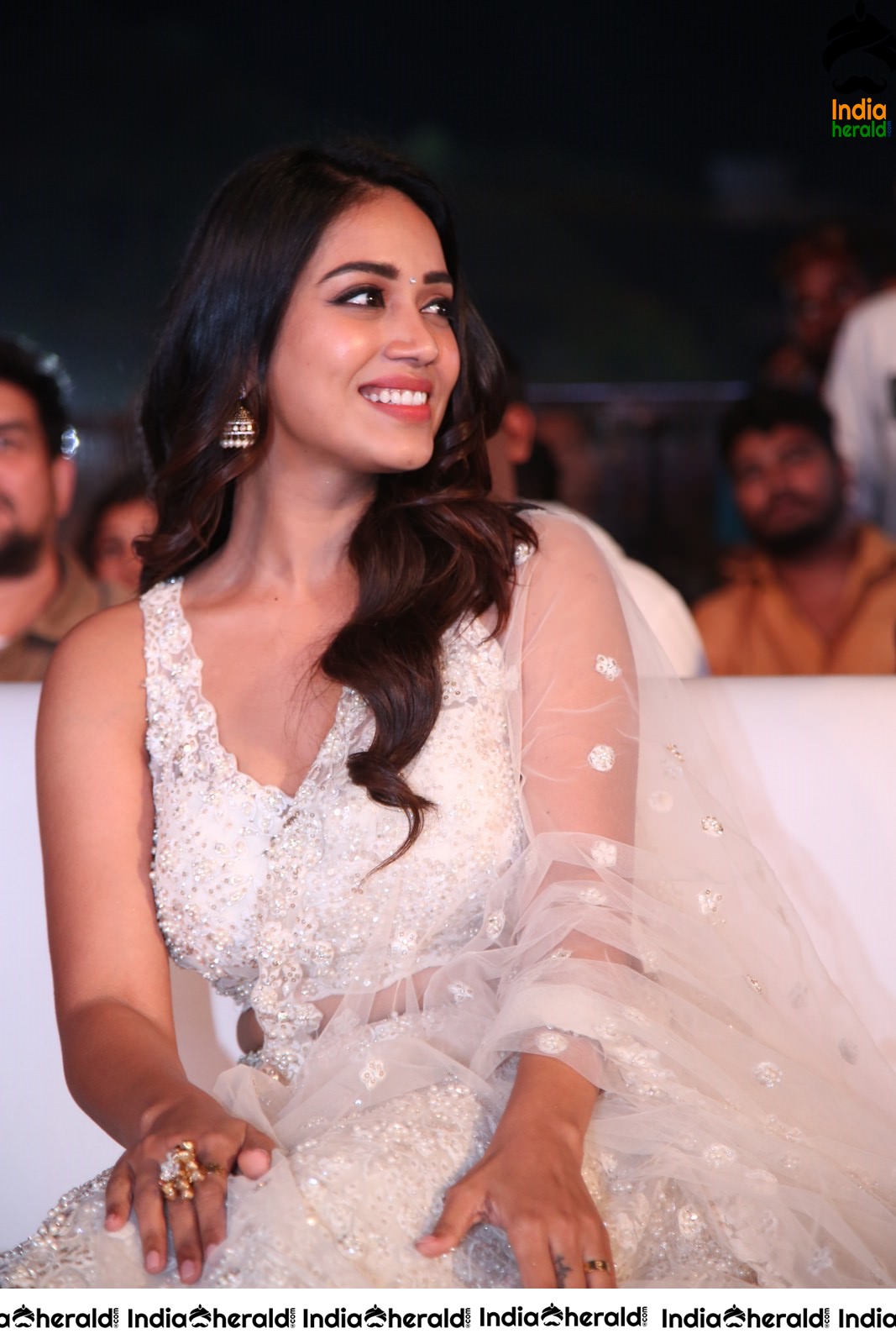 Nivetha Thomas Seen in White Netted Saree Set 1