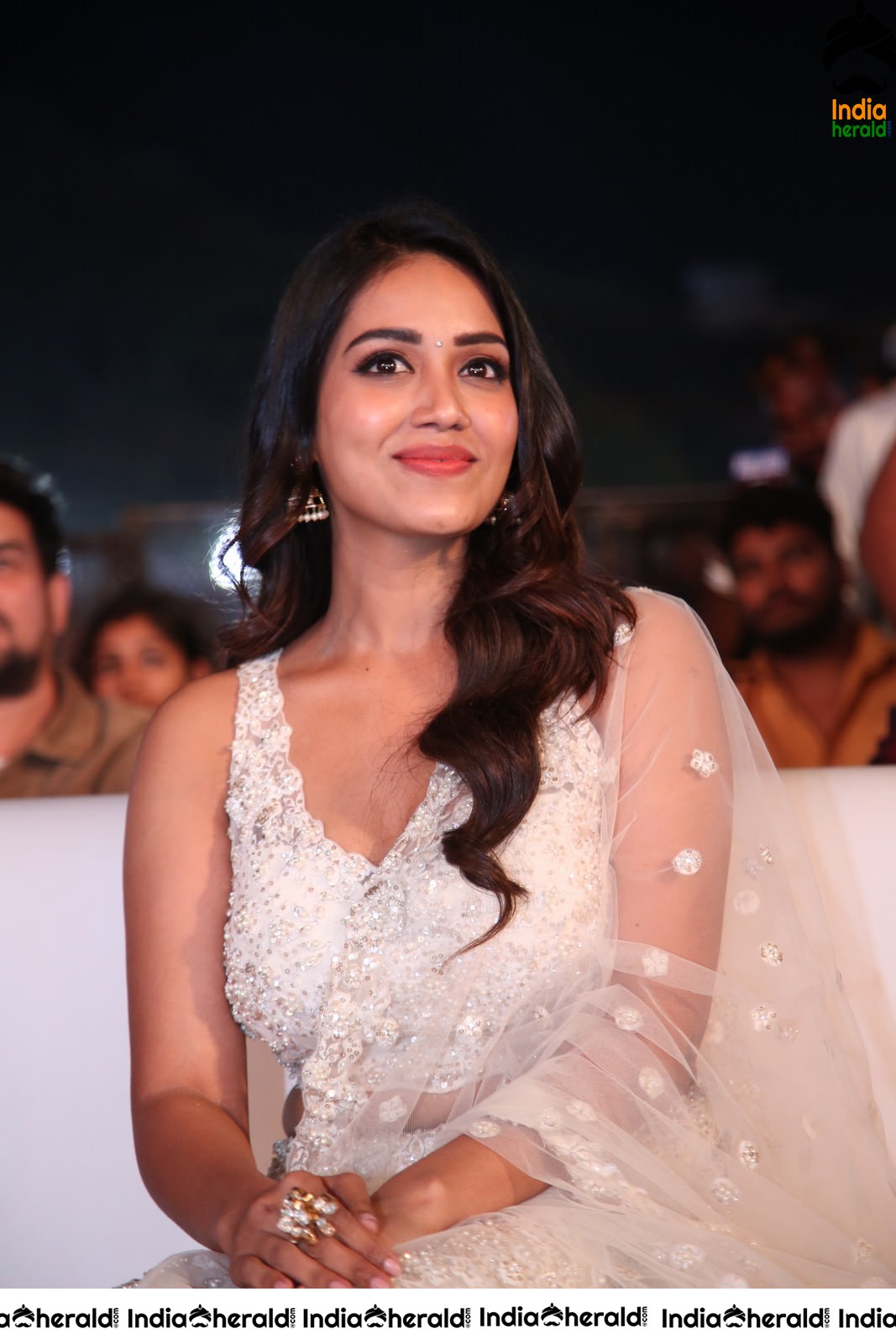 Nivetha Thomas Seen in White Netted Saree Set 1