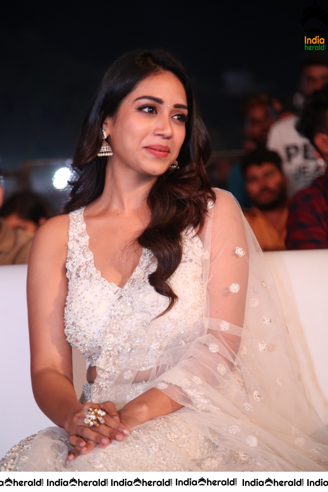 Nivetha Thomas Seen in White Netted Saree Set 1