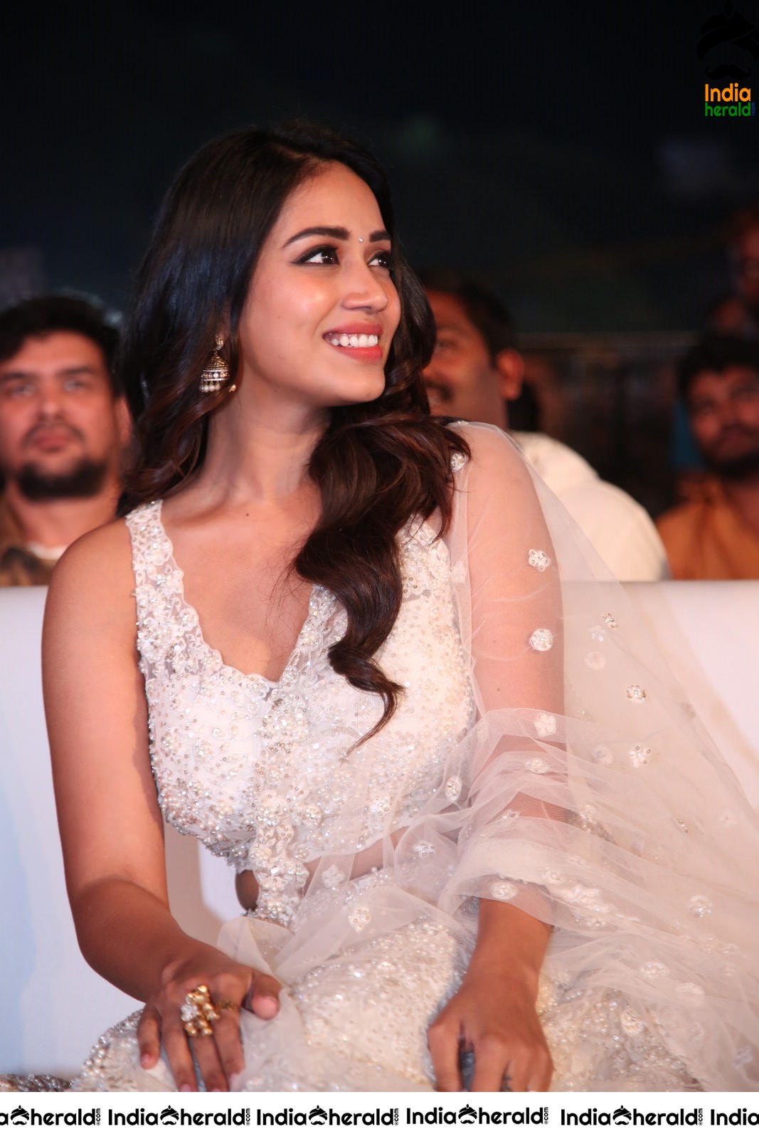 Nivetha Thomas Seen in White Netted Saree Set 1