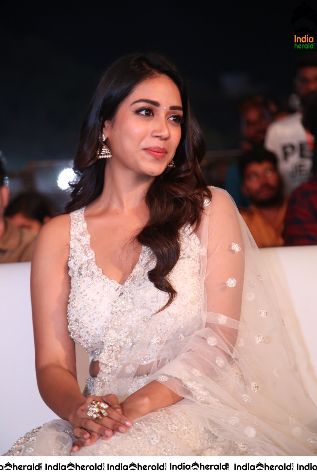 Nivetha Thomas Seen in White Netted Saree Set 1