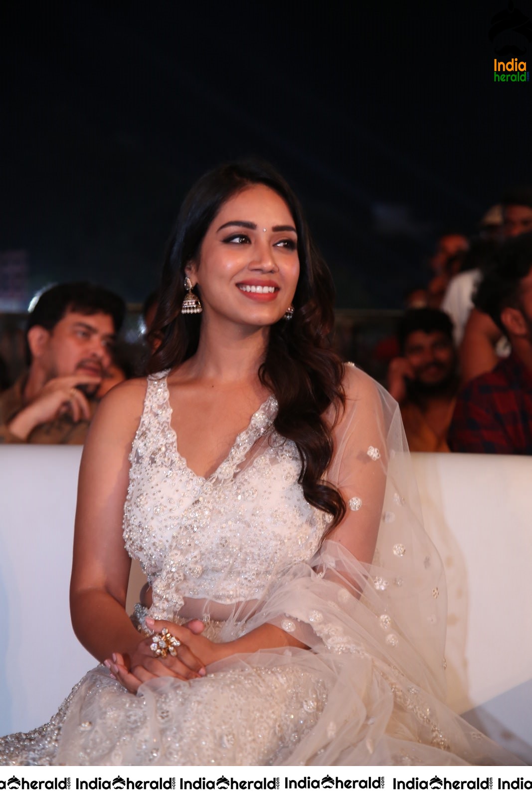 Nivetha Thomas Seen in White Netted Saree Set 1