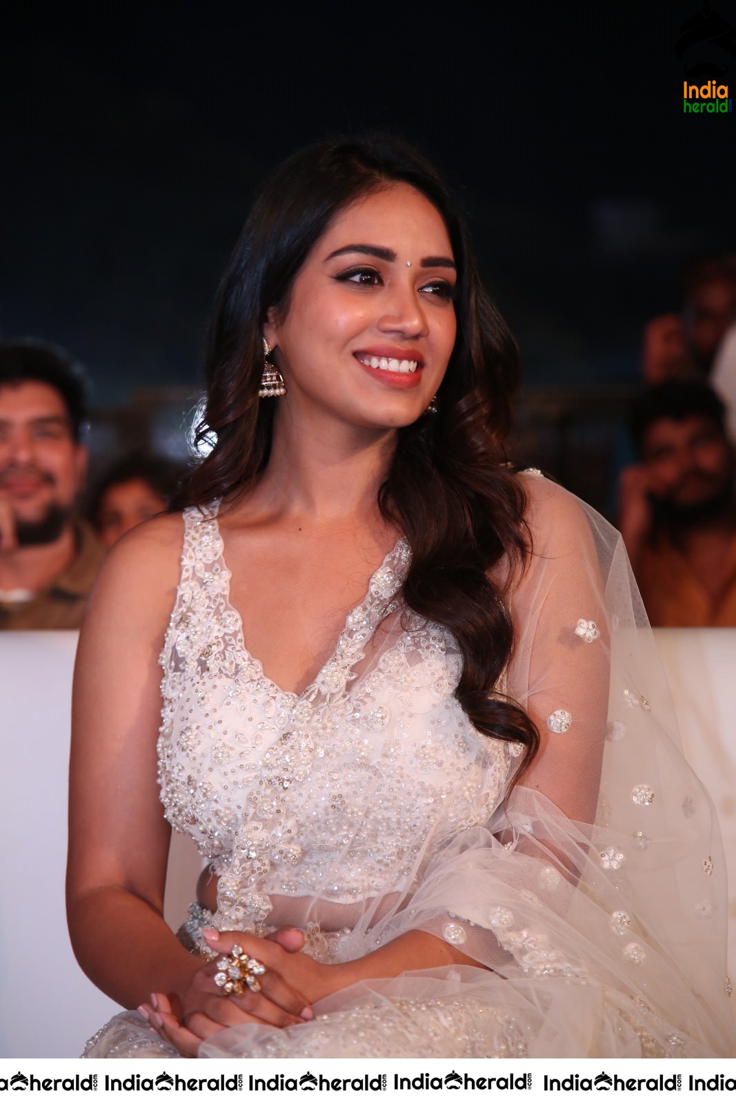 Nivetha Thomas Seen in White Netted Saree Set 1