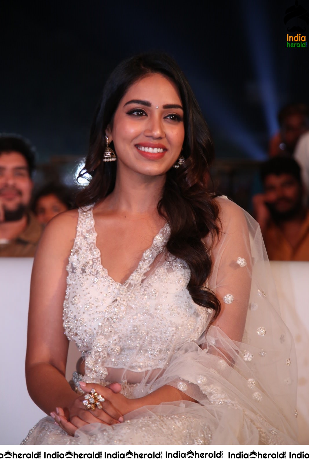 Nivetha Thomas Seen in White Netted Saree Set 1