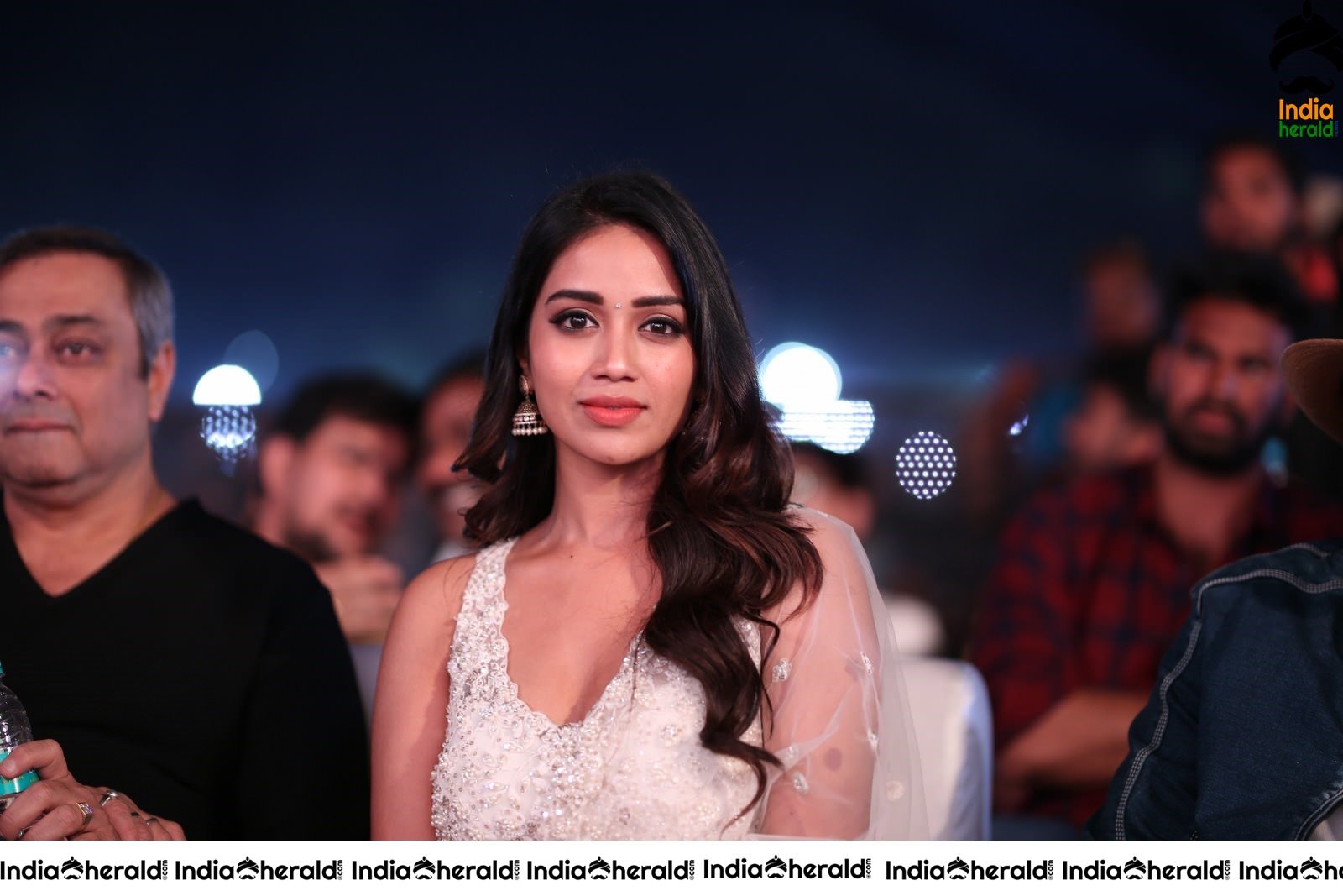 Nivetha Thomas Seen in White Netted Saree Set 2