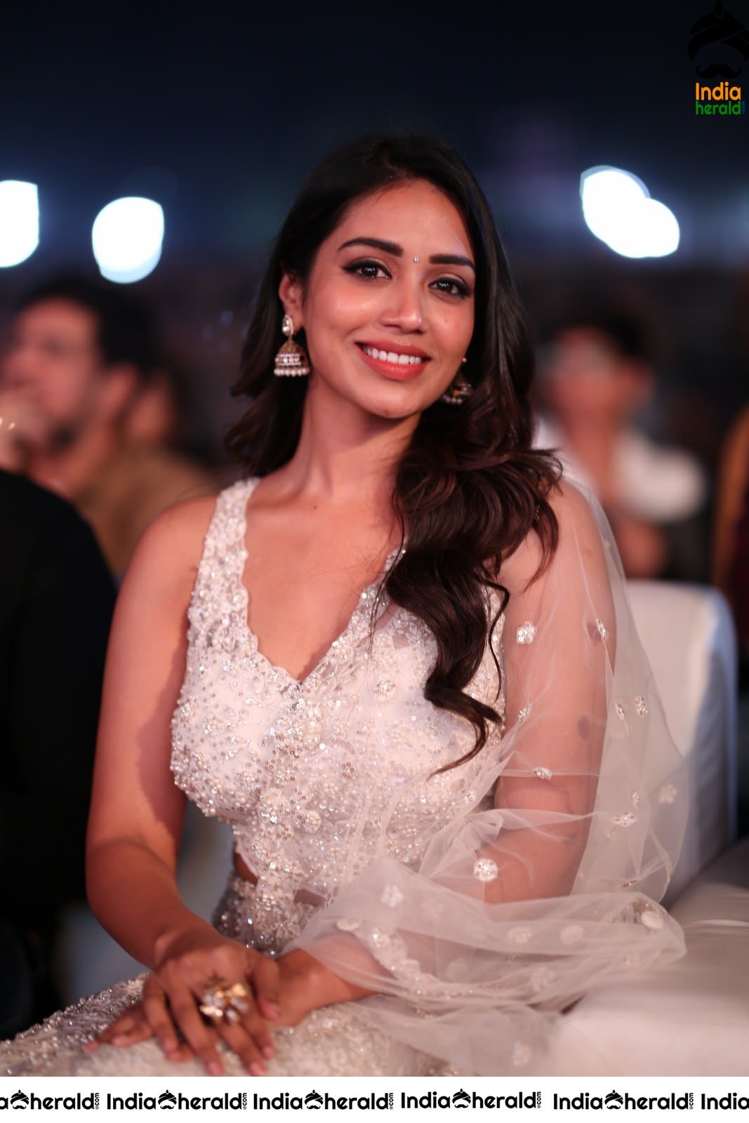 Nivetha Thomas Seen in White Netted Saree Set 2