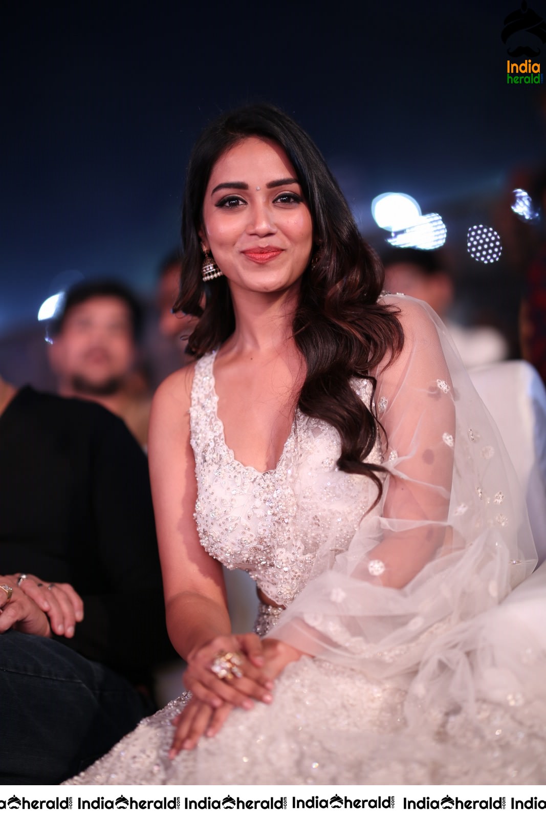 Nivetha Thomas Seen in White Netted Saree Set 2