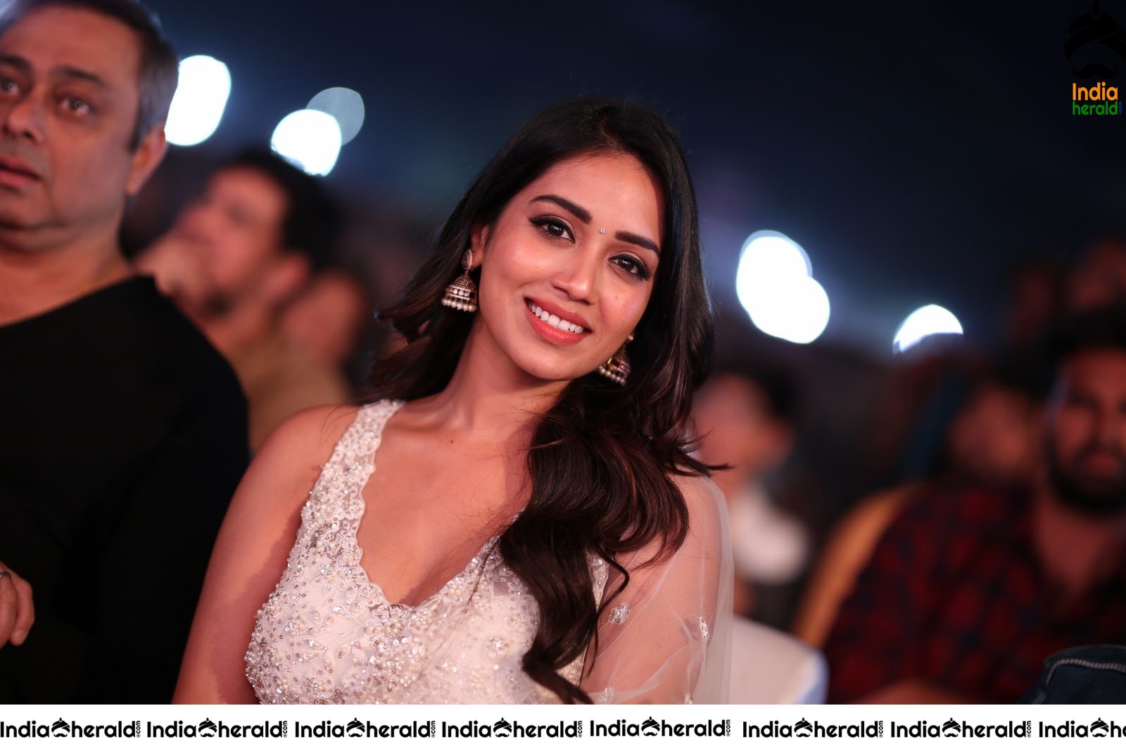 Nivetha Thomas Seen in White Netted Saree Set 2