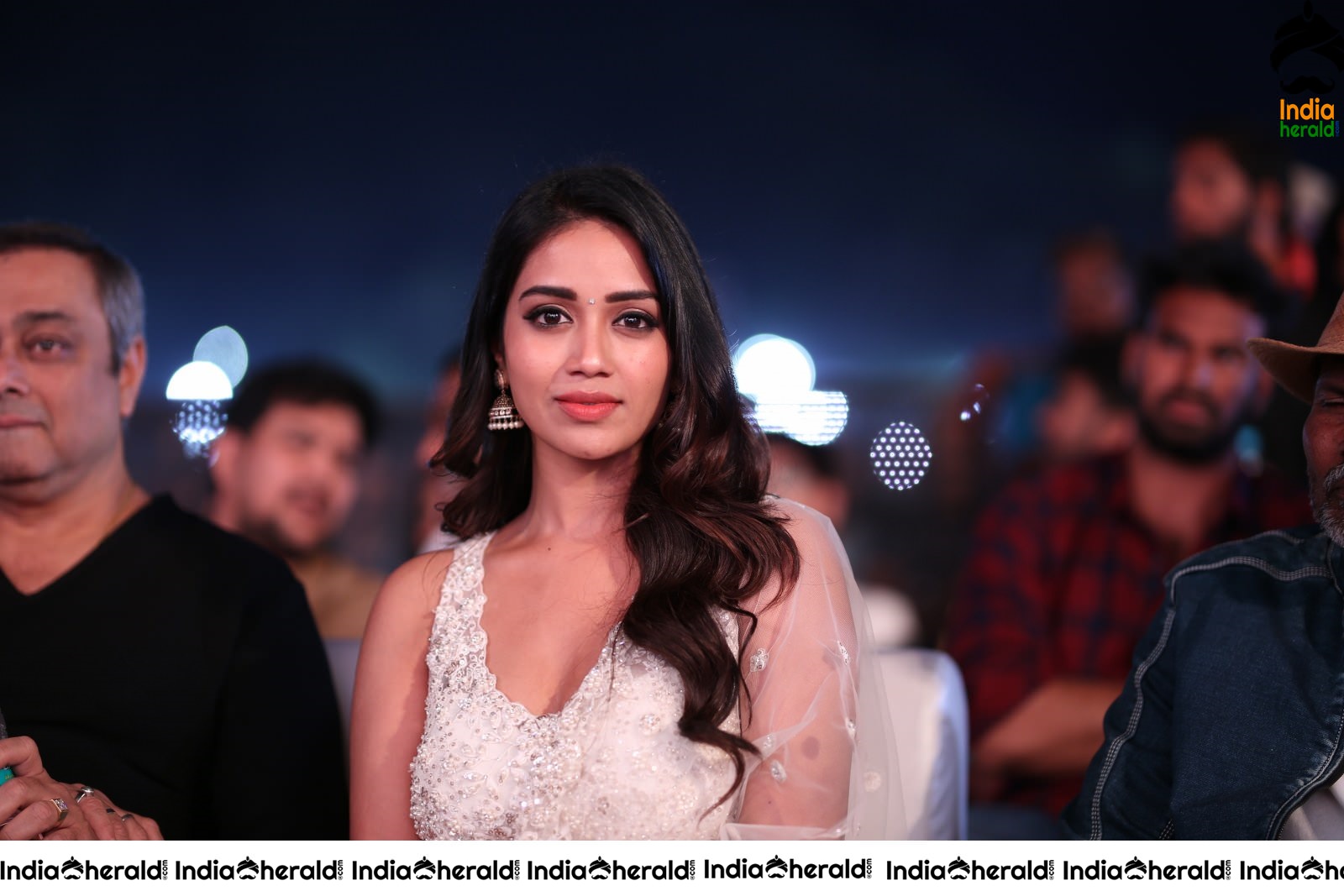 Nivetha Thomas Seen in White Netted Saree Set 2