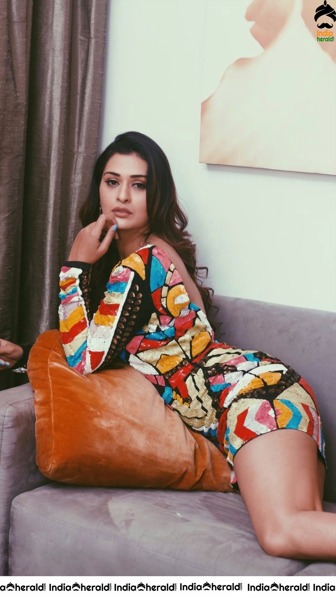 Payal Rajput Hot Thundering Thighs Photoshoot in Multi Color Dress