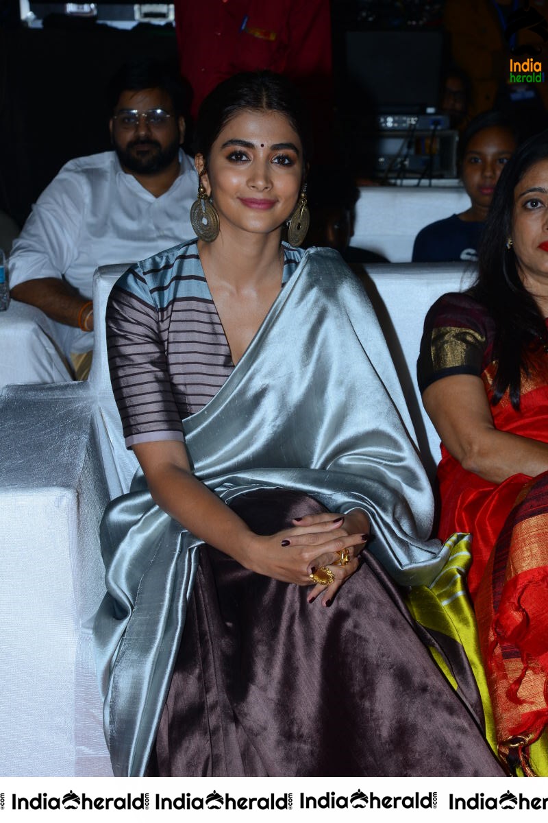 Pooja Hegde Cute in Saree at AV Success Celebrations Set 2