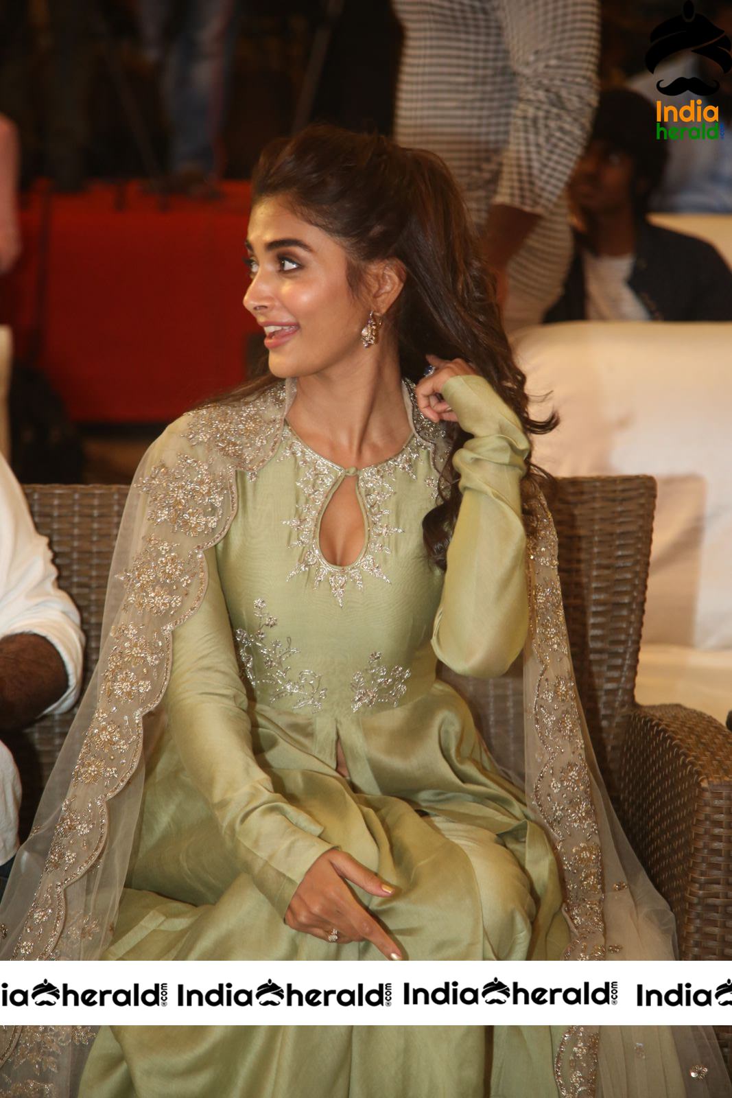 Pooja Hegde Hot Cleavage Show At Gaddala Konda Ganesh Success Meet Set 2