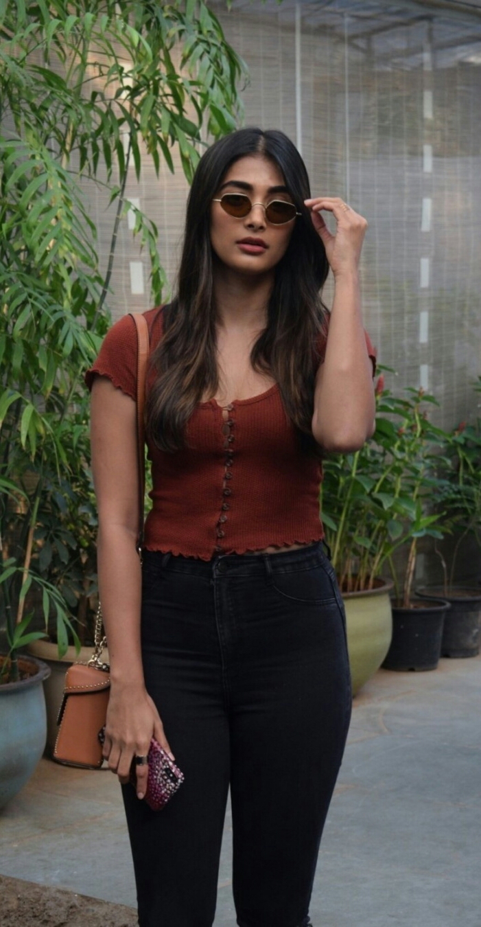 Pooja Hegde In An Adorable Maroon Tops And Denim
