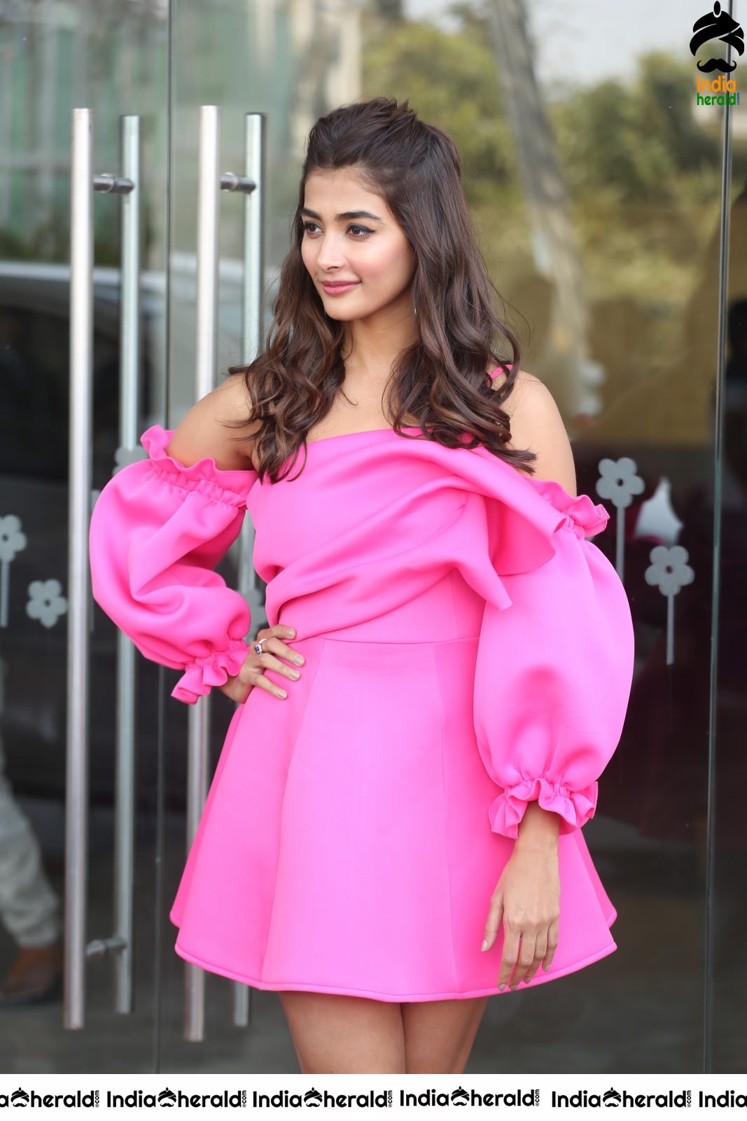 Pooja Hegde in Pink Sexy Short Frock Revealing Thighs Set 1