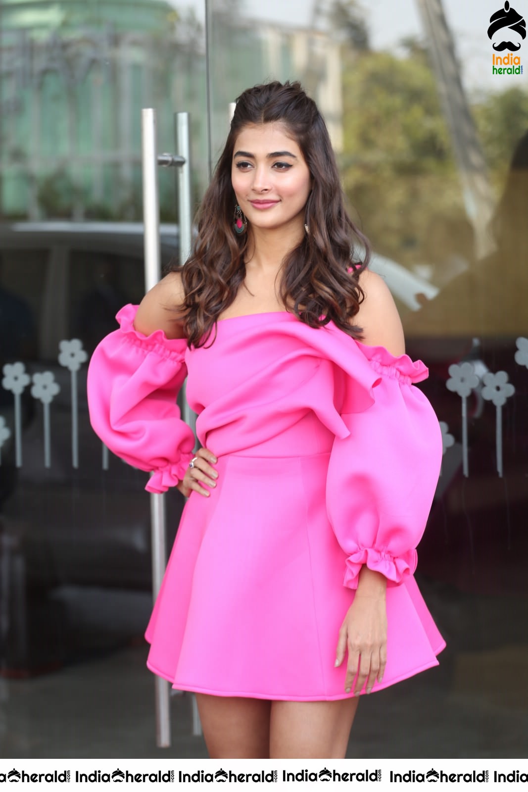 Pooja Hegde in Pink Sexy Short Frock Revealing Thighs Set 1