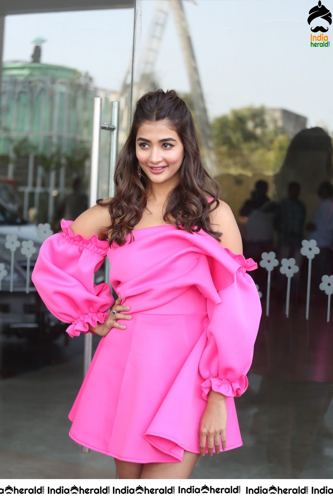 Pooja Hegde in Pink Sexy Short Frock Revealing Thighs Set 2