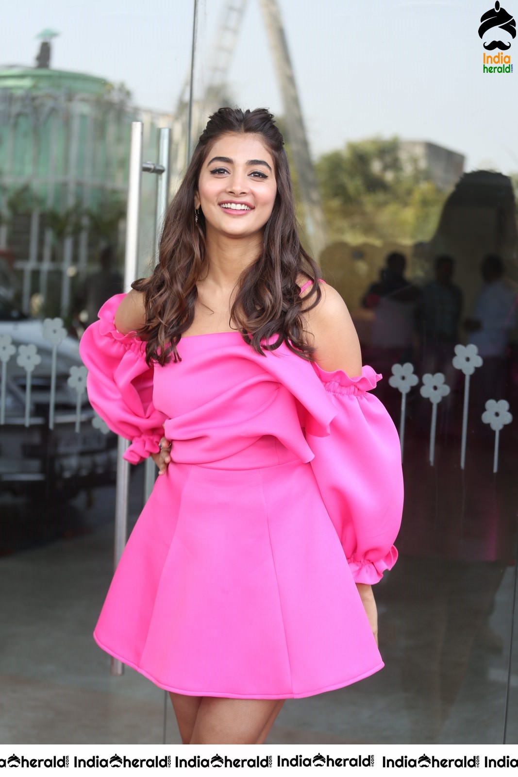 Pooja Hegde in Pink Sexy Short Frock Revealing Thighs Set 2