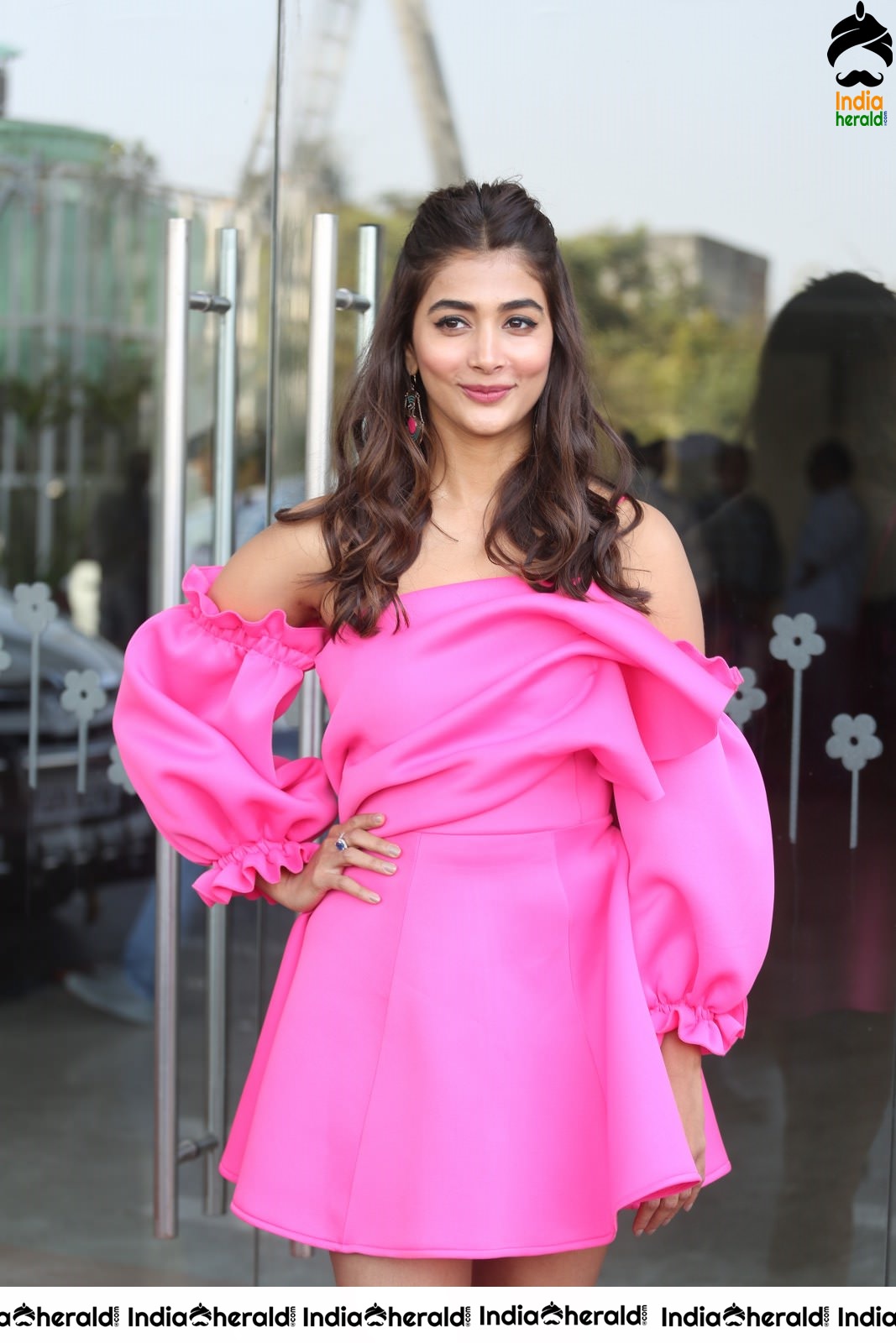 Pooja Hegde in Pink Sexy Short Frock Revealing Thighs Set 2