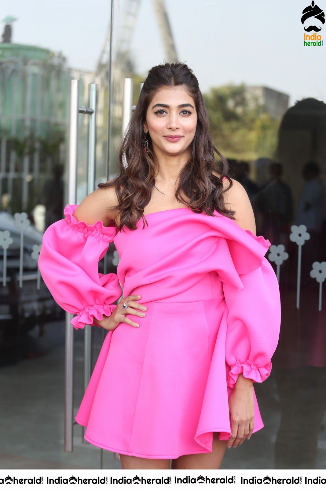 Pooja Hegde in Pink Sexy Short Frock Revealing Thighs Set 2