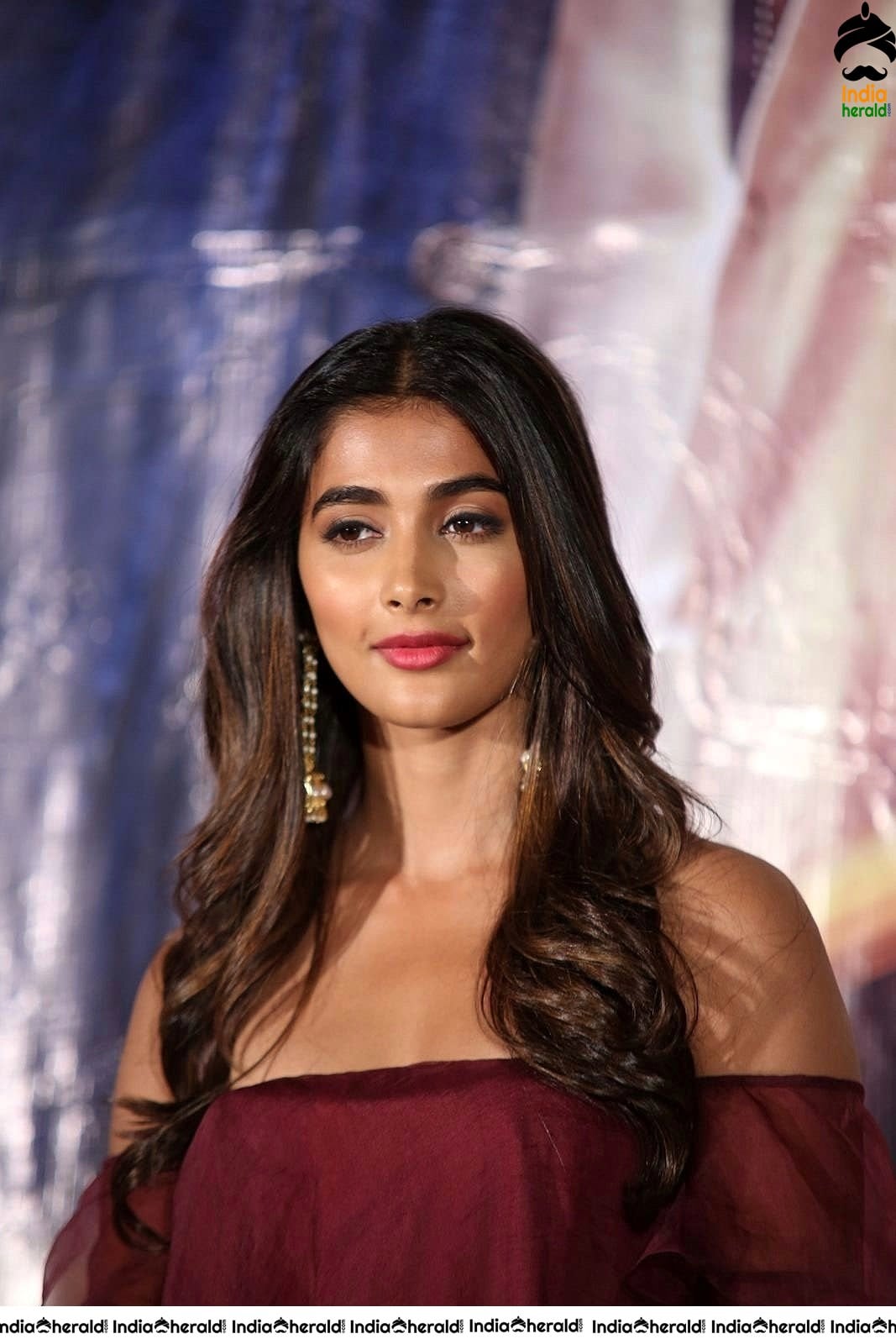 Pooja Hegde Looking Super Hot and Sexy in Maroon Low Neck Top Set 2