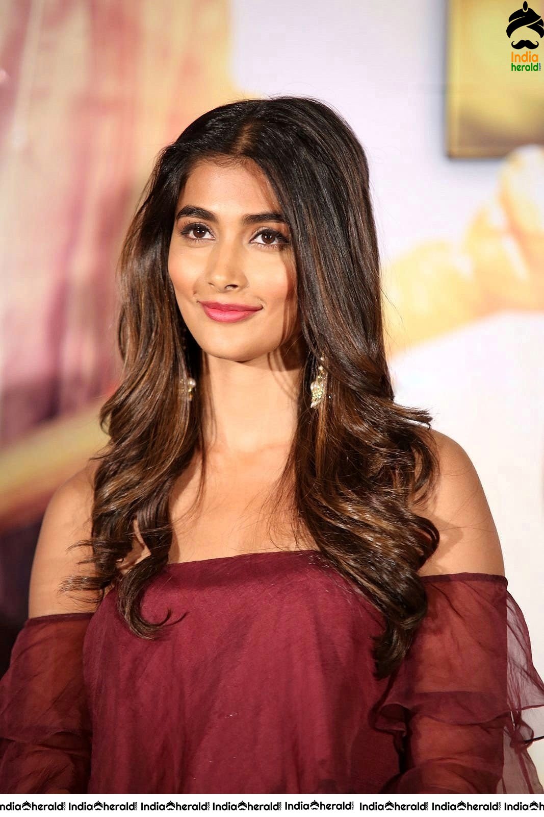 Pooja Hegde Looking Super Hot and Sexy in Maroon Low Neck Top Set 2