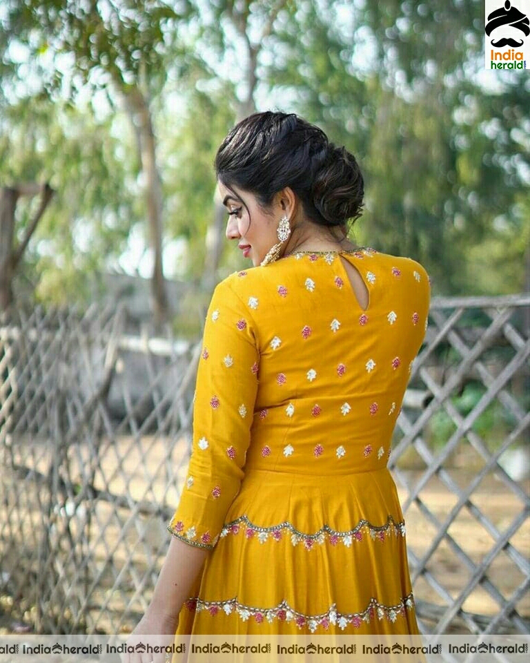 Poorna Cute Latest Yellow Dress Stills