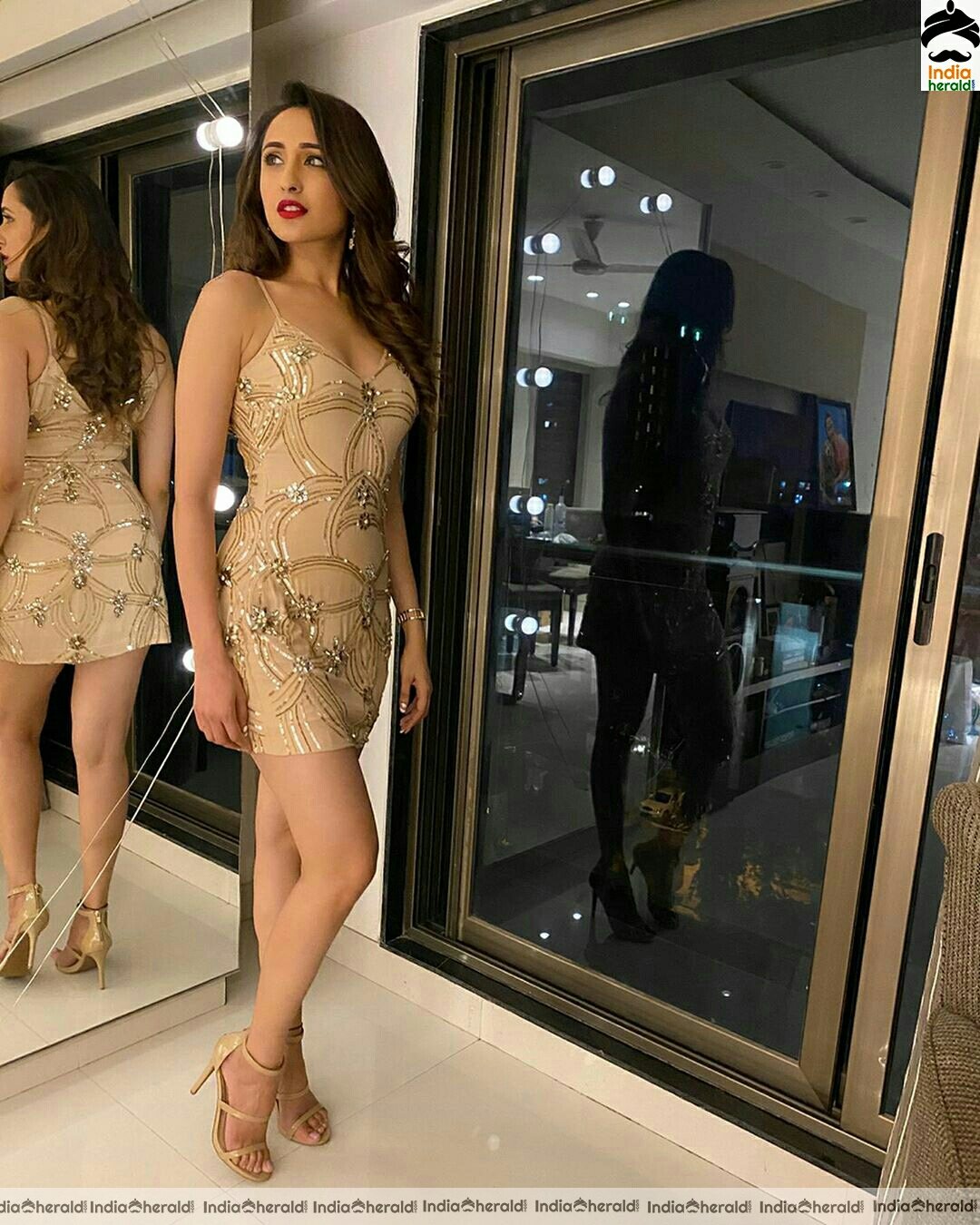 Pragya Jaiswal Hot In Sleeveless Golden Dress