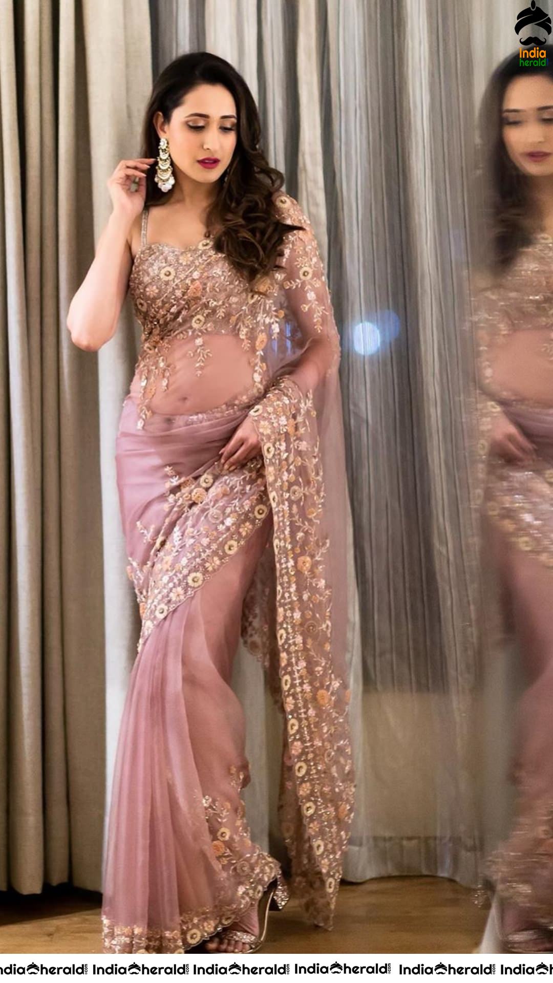 Pragya Jaiswal Looking Sexy and Tempting in Transparent Embroidered Saree
