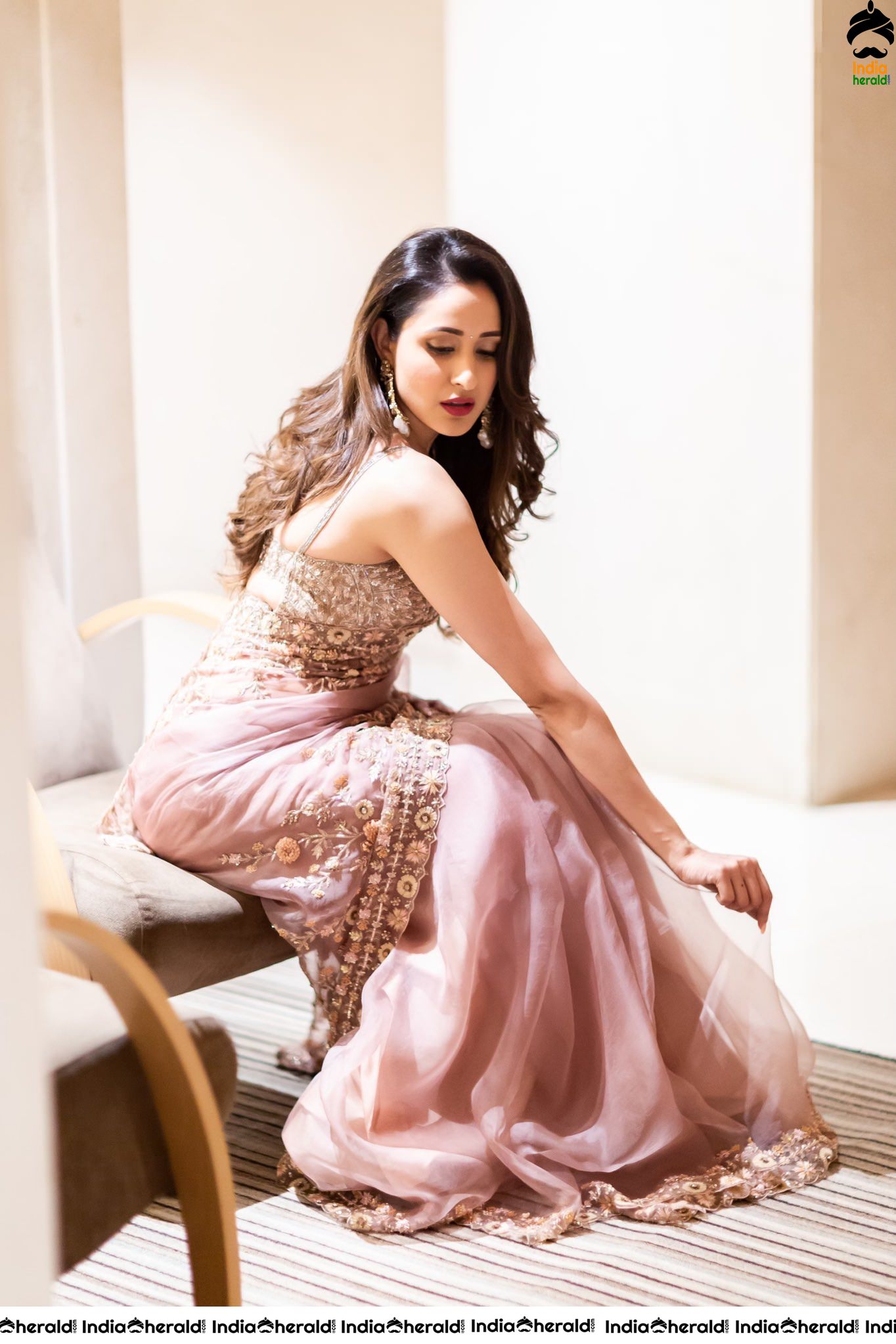 Pragya Jaiswal Looking Sexy and Tempting in Transparent Embroidered Saree