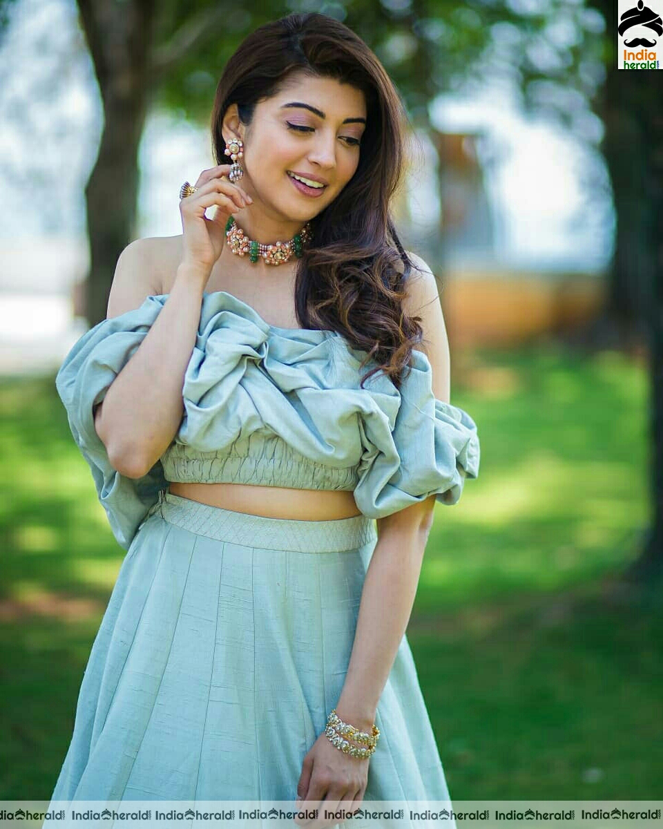 Pranitha Hot Latest Green Tubeless Dress Stills