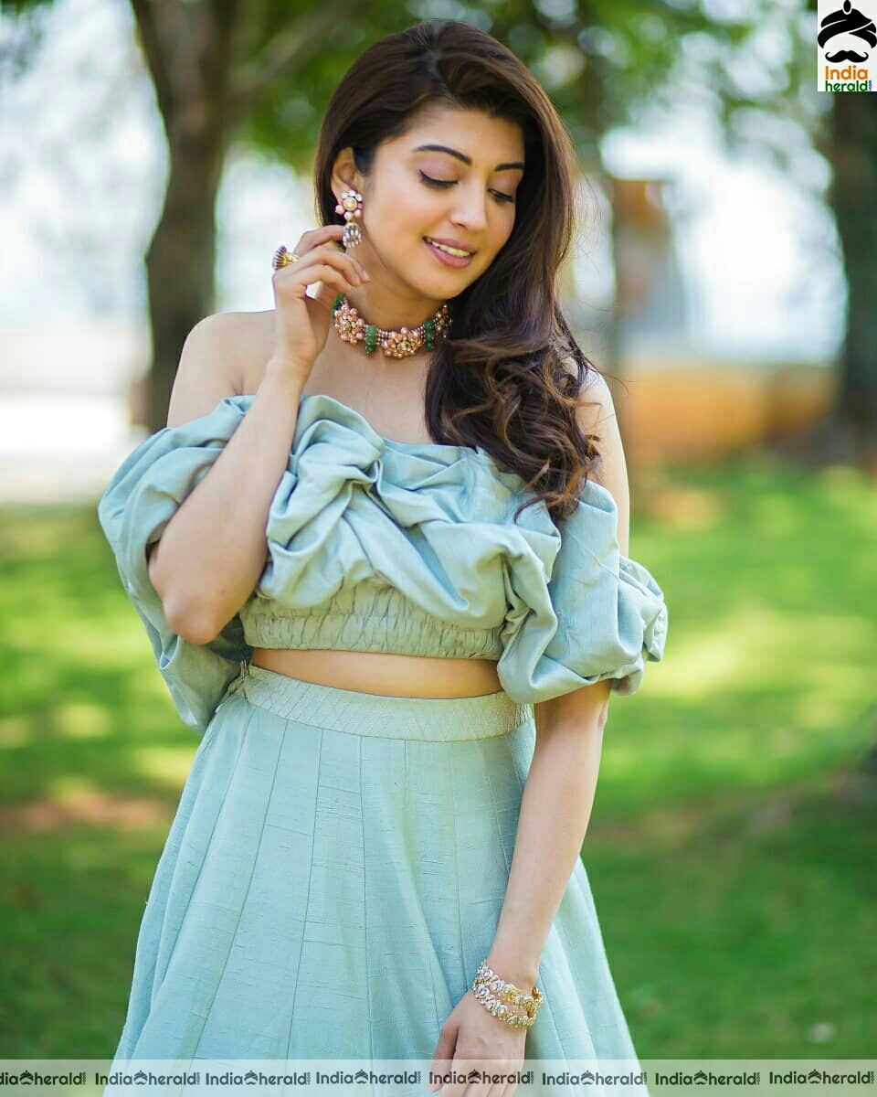 Pranitha Hot Latest Green Tubeless Dress Stills