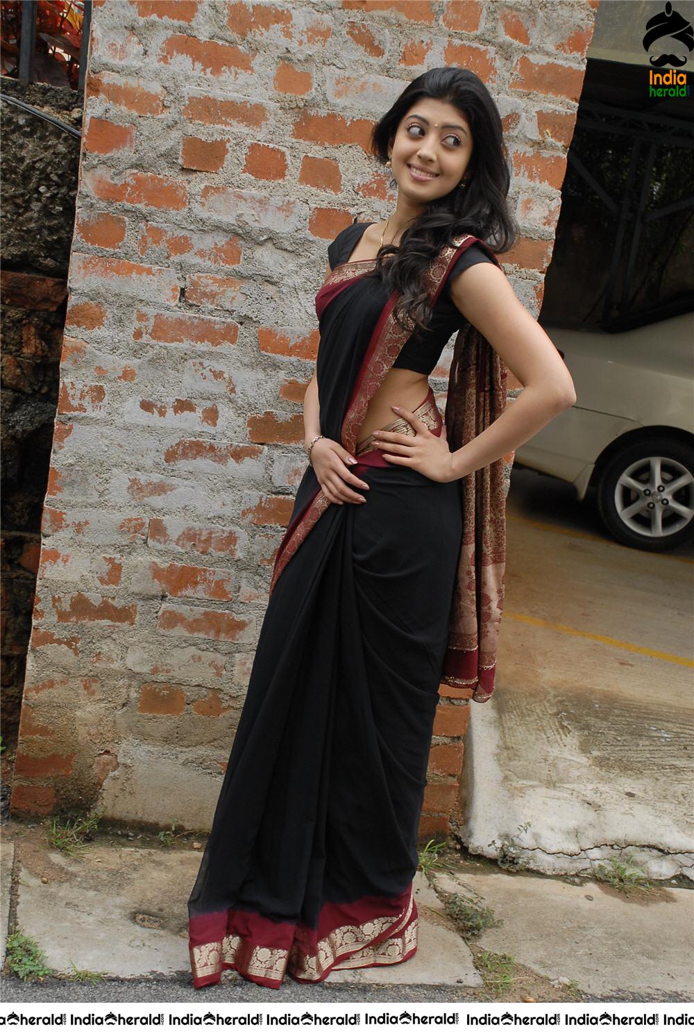 Pranitha Latest Hot Photos in Black Transparent Saree Set 1