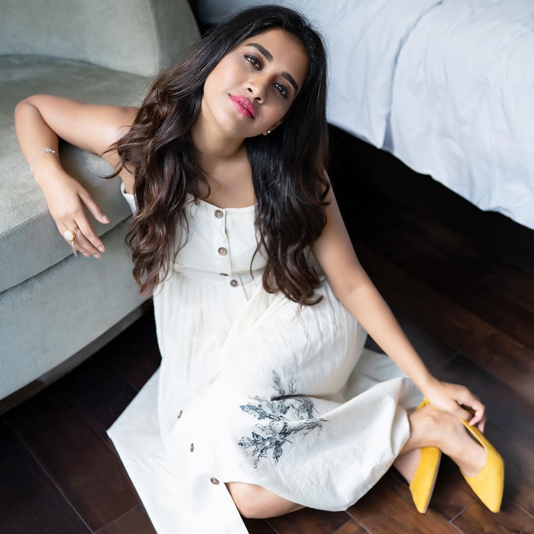 Pretty Babe Nabha In White Dazzling Dress