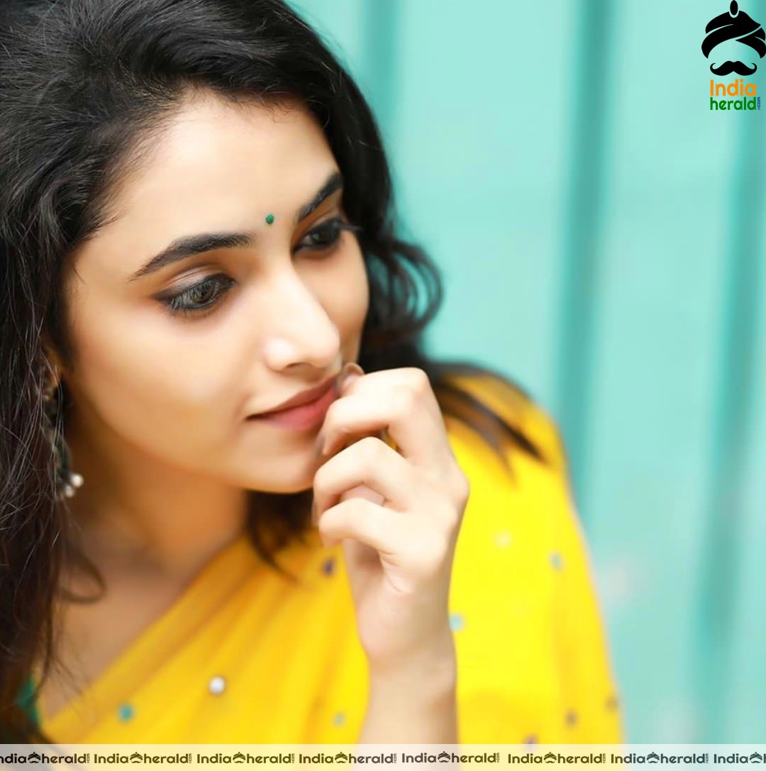 Priyanka Arul Mohan in Yellow Saree and Sleeveless Blouse