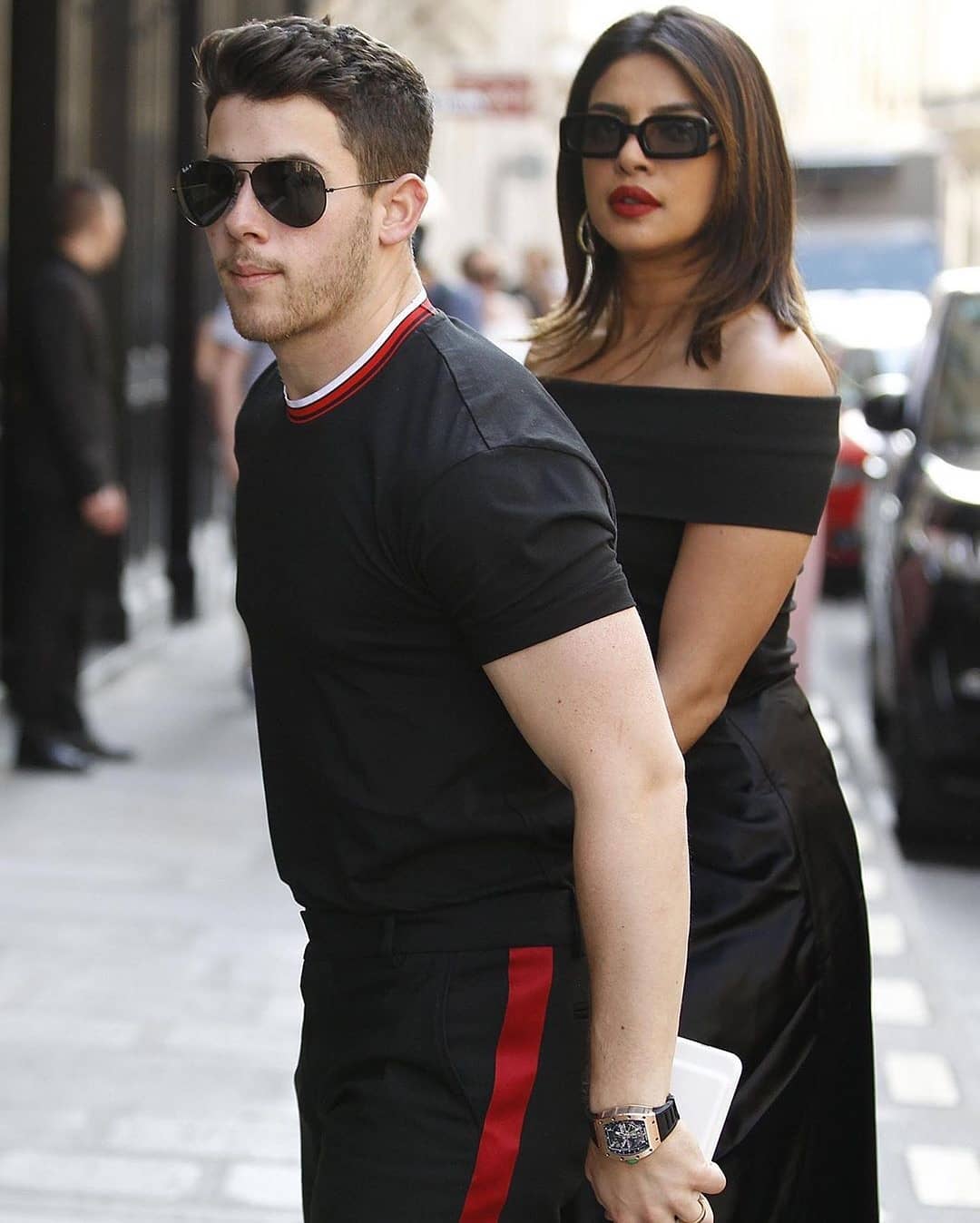 Priyanka Chopra And Her Husband Dressed In Dashing Black Dress