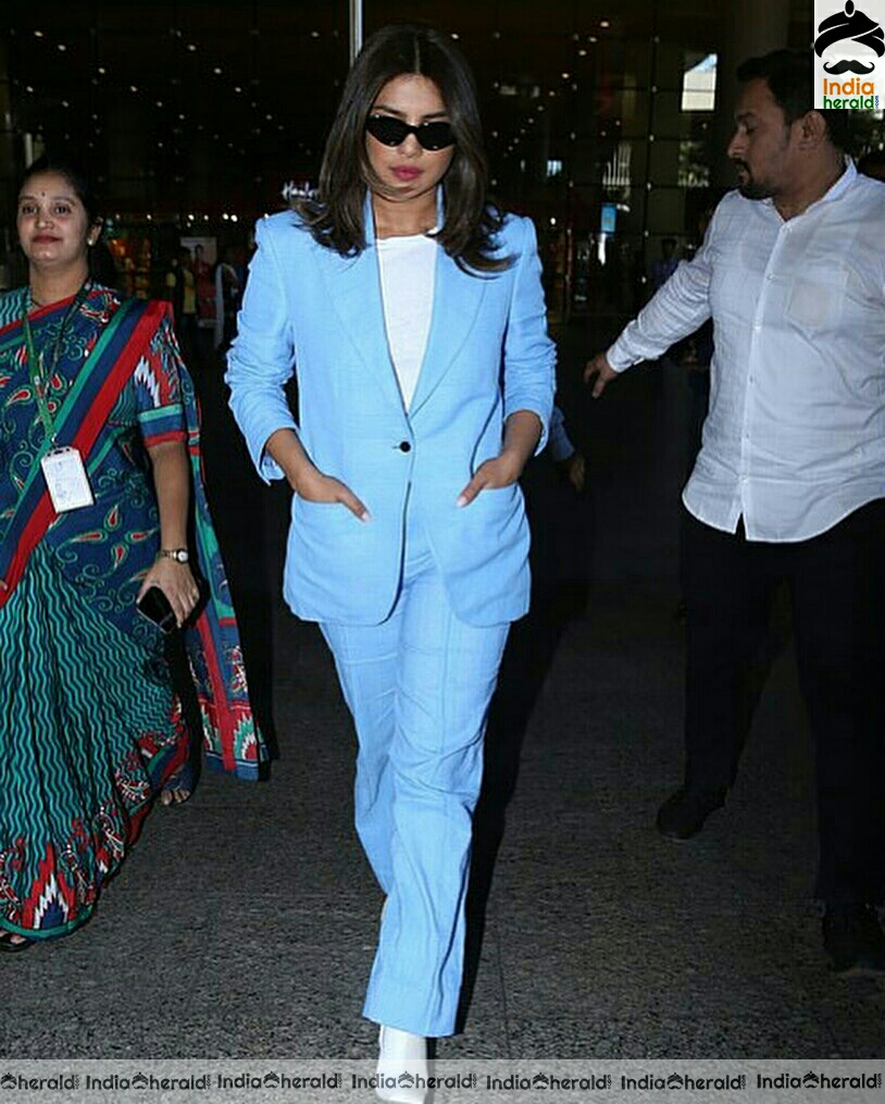 Priyanka Chopra Cute In Blue Coat While Spotted Mumbai Airport